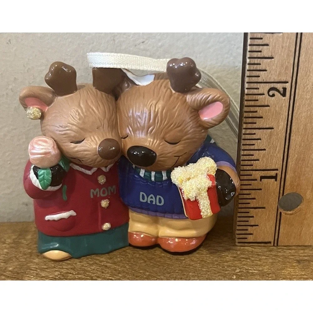 VTG 2000 Hallmark Mom Dad Reindeer Christmas Ornament Keepsake Porcelain FLAW
